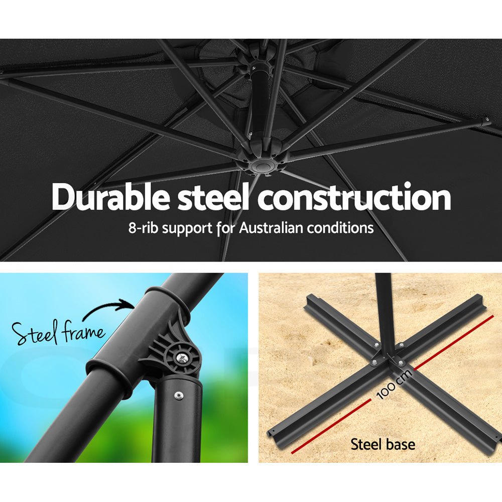 Instahut 3M Cantilevered Outdoor Umbrella - Black freeshipping - Awezingly