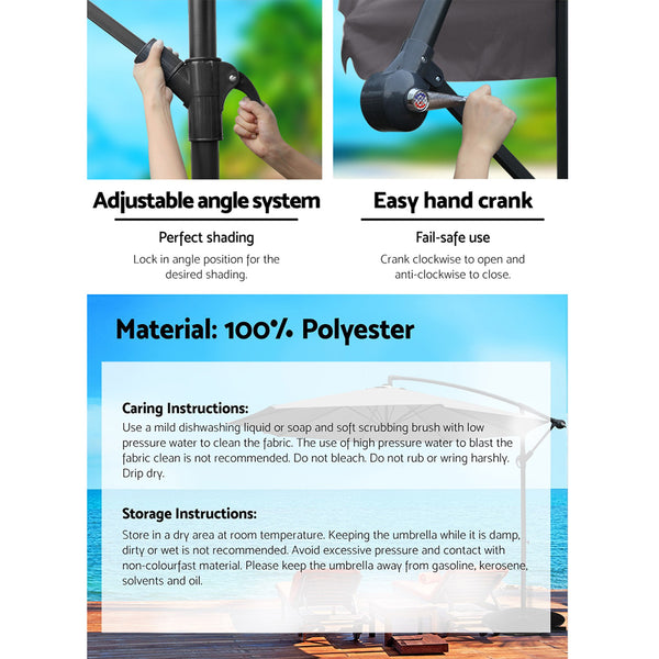 Instahut 3M Outdoor Furniture Garden Umbrella Charcoal freeshipping - Awezingly