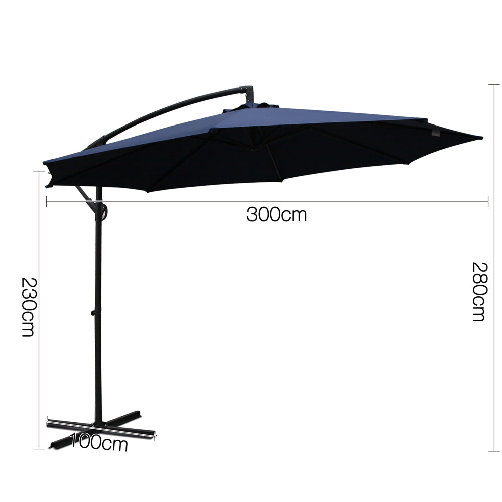 Instahut 3M Cantilevered Outdoor Umbrella - Navy freeshipping - Awezingly