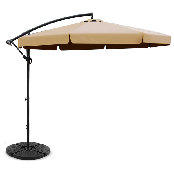 Instahut 3M Umbrella with 48x48cm Base Outdoor Umbrellas Cantilever Sun Beach UV Beige freeshipping - Awezingly