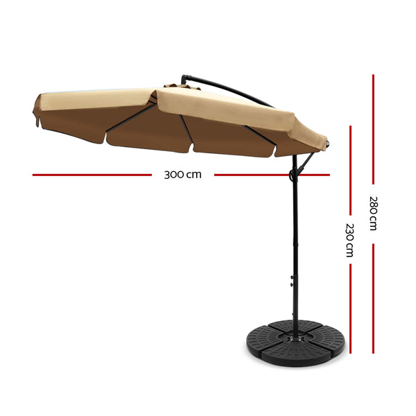 Instahut 3M Umbrella with 48x48cm Base Outdoor Umbrellas Cantilever Sun Beach UV Beige freeshipping - Awezingly