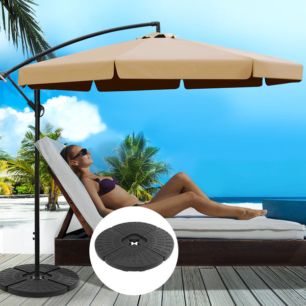 Instahut 3M Umbrella with 48x48cm Base Outdoor Umbrellas Cantilever Sun Beach UV Beige freeshipping - Awezingly