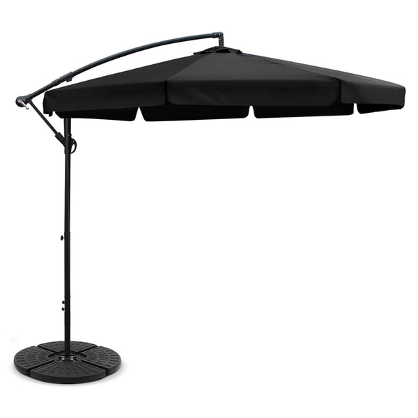 Instahut 3M Umbrella with 48x48cm Base Outdoor Umbrellas Cantilever Sun Beach UV Black freeshipping - Awezingly