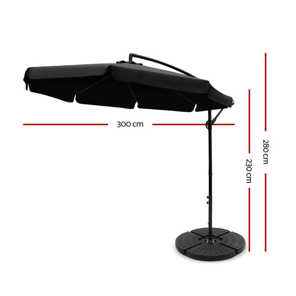 Instahut 3M Umbrella with 48x48cm Base Outdoor Umbrellas Cantilever Sun Beach UV Black freeshipping - Awezingly