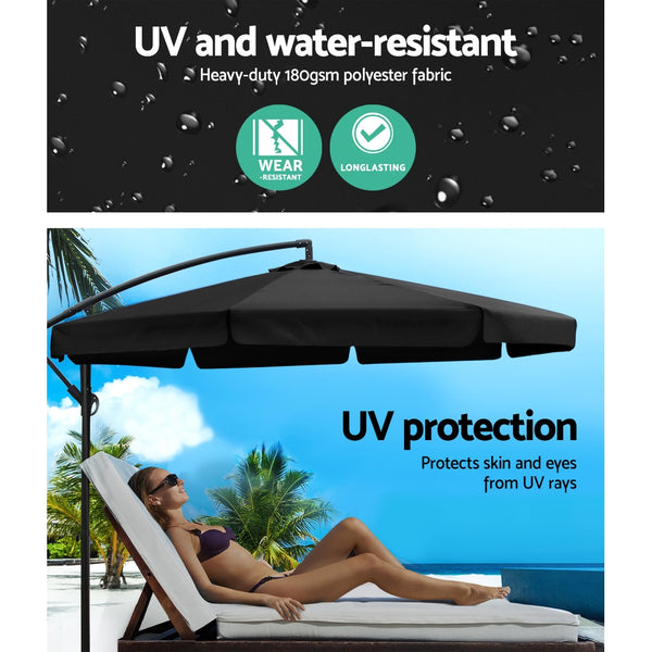 Instahut 3M Umbrella with 48x48cm Base Outdoor Umbrellas Cantilever Sun Beach UV Black freeshipping - Awezingly