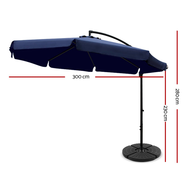 Instahut 3M Umbrella with 48x48cm Base Outdoor Umbrellas Cantilever Sun Beach UV Navy freeshipping - Awezingly