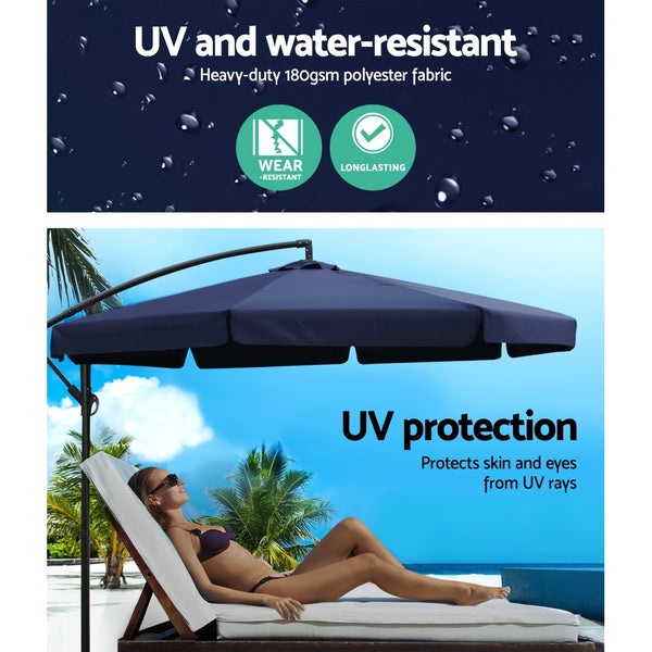 Instahut 3M Umbrella with 48x48cm Base Outdoor Umbrellas Cantilever Sun Beach UV Navy freeshipping - Awezingly