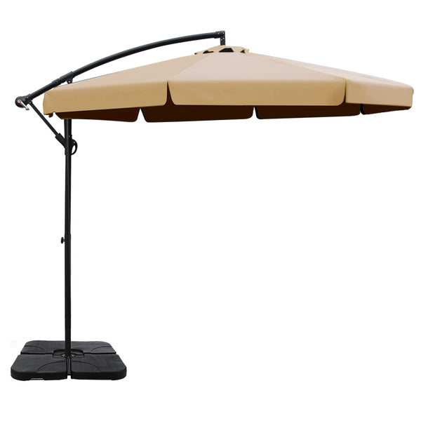 Instahut 3M Umbrella with 50x50cm Base Outdoor Umbrellas Cantilever Patio Sun Beach UV Beige freeshipping - Awezingly