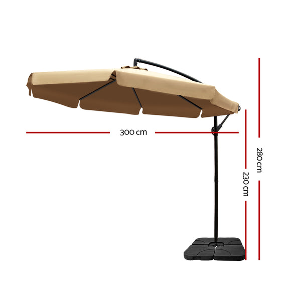 Instahut 3M Umbrella with 50x50cm Base Outdoor Umbrellas Cantilever Patio Sun Beach UV Beige freeshipping - Awezingly