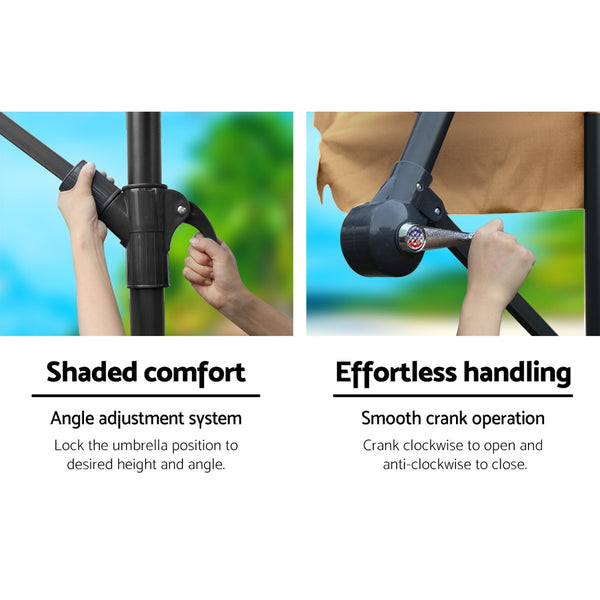 Instahut 3M Umbrella with 50x50cm Base Outdoor Umbrellas Cantilever Patio Sun Beach UV Beige freeshipping - Awezingly