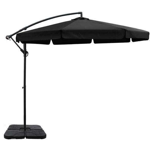 Instahut 3M Umbrella with 50x50cm Base Outdoor Umbrellas Cantilever Patio Sun Beach UV Black freeshipping - Awezingly