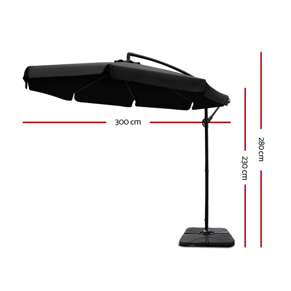 Instahut 3M Umbrella with 50x50cm Base Outdoor Umbrellas Cantilever Patio Sun Beach UV Black freeshipping - Awezingly