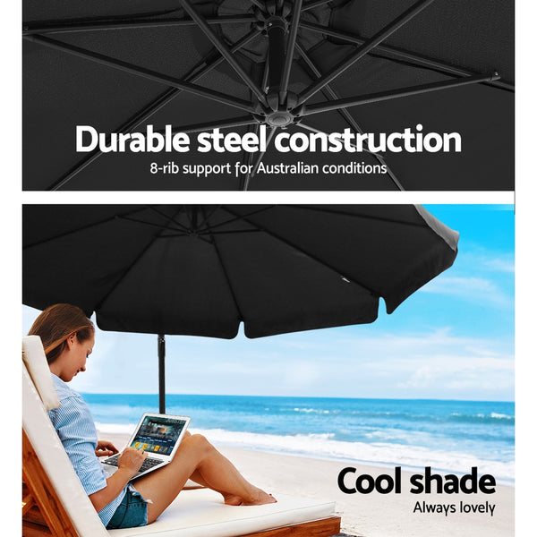 Instahut 3M Umbrella with 50x50cm Base Outdoor Umbrellas Cantilever Patio Sun Beach UV Black freeshipping - Awezingly