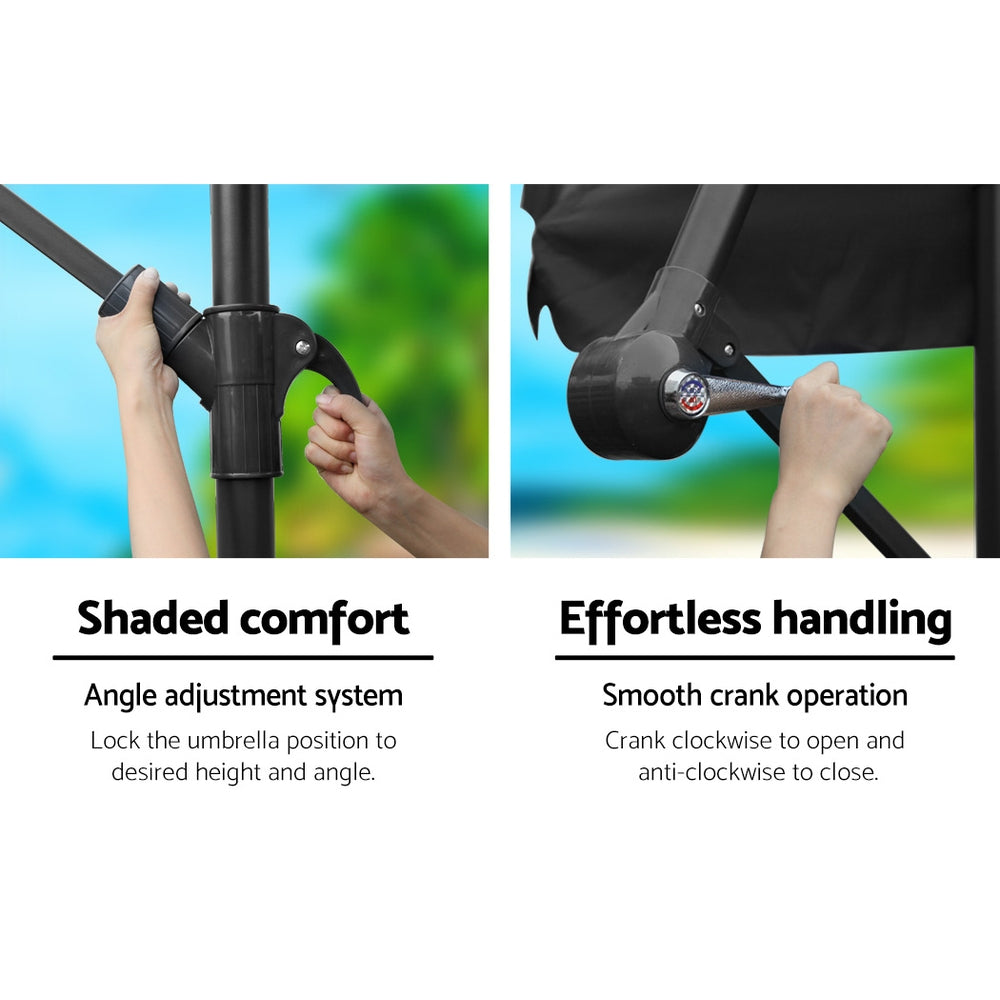 Instahut 3M Umbrella with 50x50cm Base Outdoor Umbrellas Cantilever Patio Sun Beach UV Black freeshipping - Awezingly