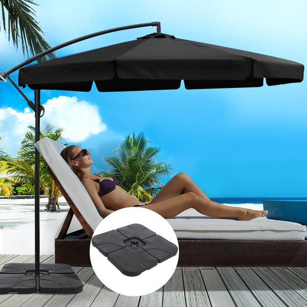 Instahut 3M Umbrella with 50x50cm Base Outdoor Umbrellas Cantilever Patio Sun Beach UV Black freeshipping - Awezingly