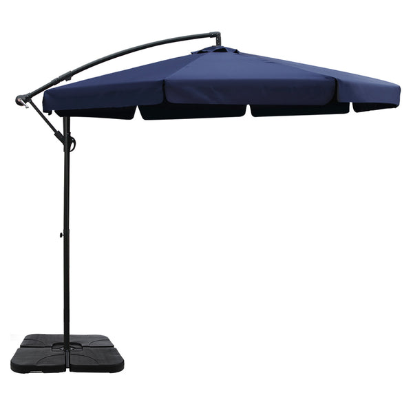 Instahut 3M Umbrella with 50x50cm Base Outdoor Umbrellas Cantilever Patio Sun Beach UV Navy freeshipping - Awezingly