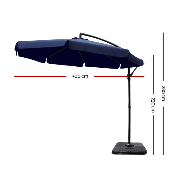 Instahut 3M Umbrella with 50x50cm Base Outdoor Umbrellas Cantilever Patio Sun Beach UV Navy freeshipping - Awezingly