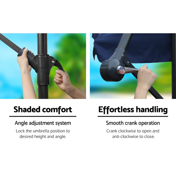 Instahut 3M Umbrella with 50x50cm Base Outdoor Umbrellas Cantilever Patio Sun Beach UV Navy freeshipping - Awezingly