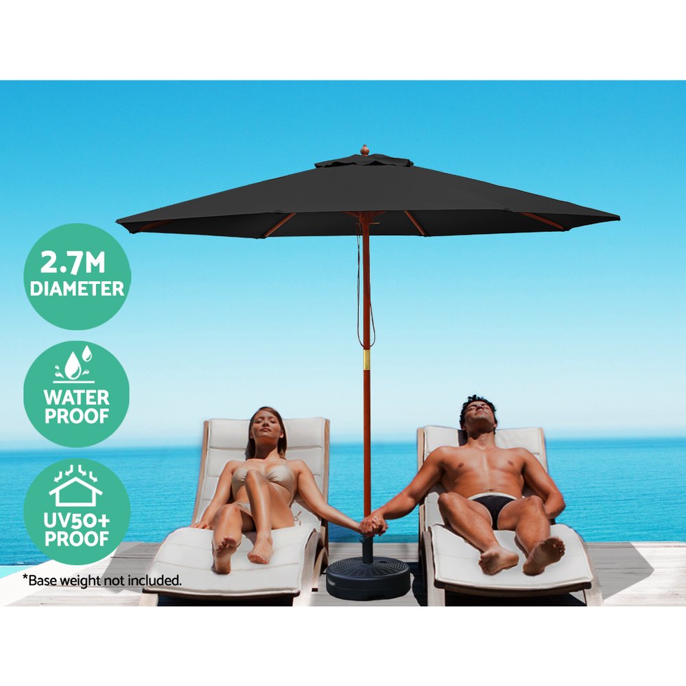 Instahut 2.7M Outdoor Pole Umbrella Cantilever Stand Garden Umbrellas Patio Black freeshipping - Awezingly
