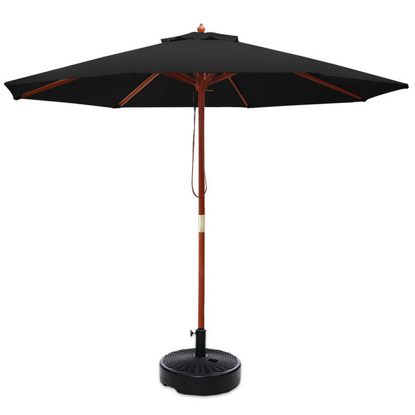 Instahut 2.7M Umbrella with Base Outdoor Pole Umbrellas Garden Stand Deck Black freeshipping - Awezingly