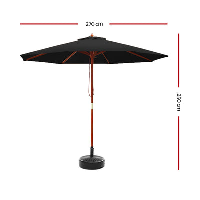 Instahut Outdoor Umbrella 2.7M with Base Pole Umbrellas Garden Stand Deck Black