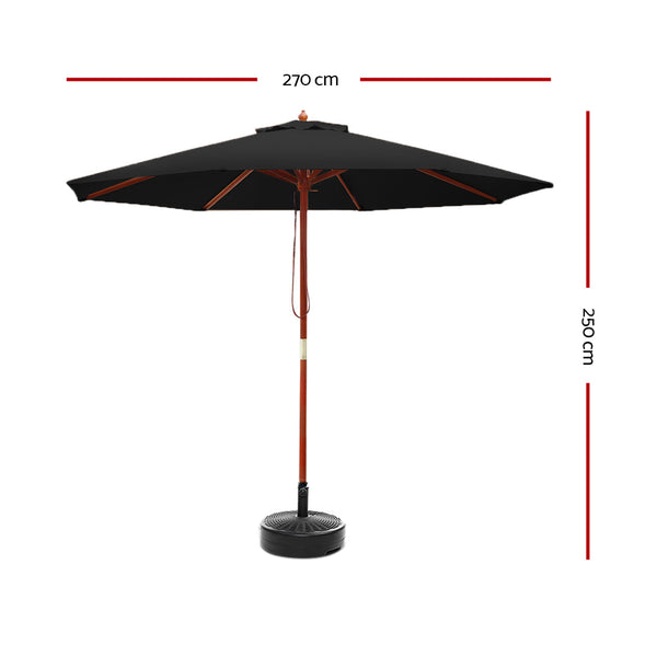 Instahut 2.7M Umbrella with Base Outdoor Pole Umbrellas Garden Stand Deck Black freeshipping - Awezingly