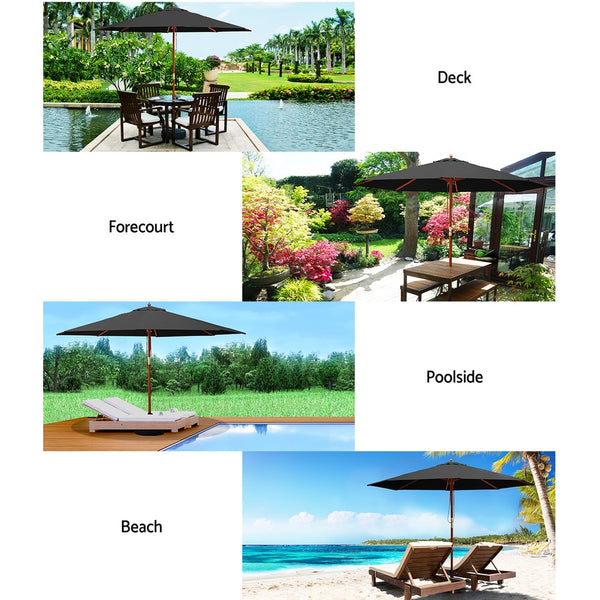 Instahut 2.7M Umbrella with Base Outdoor Pole Umbrellas Garden Stand Deck Black freeshipping - Awezingly