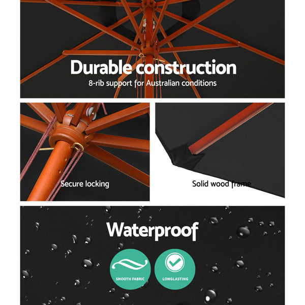 Instahut 2.7M Umbrella with Base Outdoor Pole Umbrellas Garden Stand Deck Black freeshipping - Awezingly