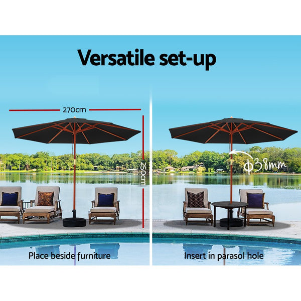 Instahut 2.7M Umbrella with Base Outdoor Pole Umbrellas Garden Stand Deck Black freeshipping - Awezingly