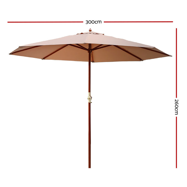 Instahut 3M Outdoor Pole Umbrella Cantilever Stand Garden Umbrellas Patio Beige freeshipping - Awezingly
