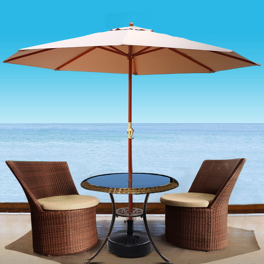 Instahut 3M Outdoor Pole Umbrella Cantilever Stand Garden Umbrellas Patio Beige freeshipping - Awezingly