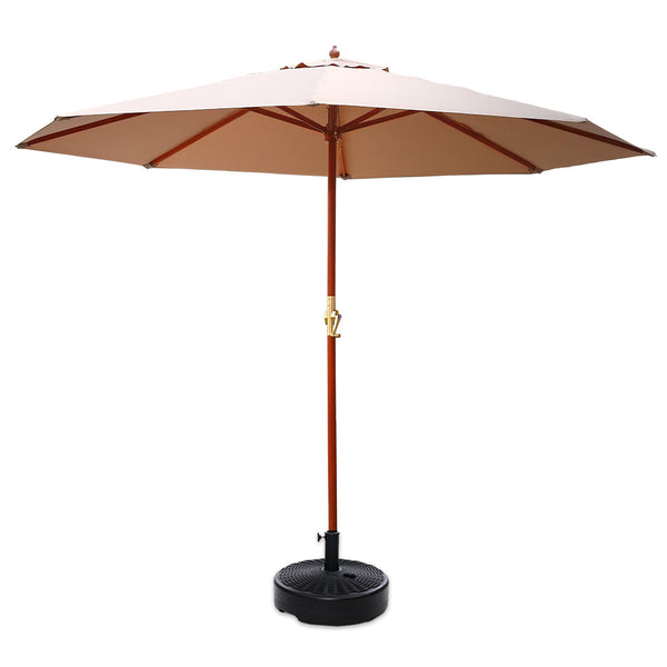 Instahut Outdoor Umbrella Pole Umbrellas 3M with Base Garden Stand Deck Beige freeshipping - Awezingly
