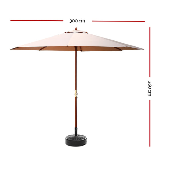 Instahut Outdoor Umbrella Pole Umbrellas 3M with Base Garden Stand Deck Beige freeshipping - Awezingly