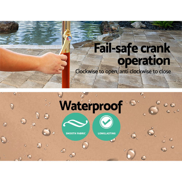 Instahut Outdoor Umbrella Pole Umbrellas 3M with Base Garden Stand Deck Beige freeshipping - Awezingly