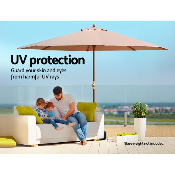 Instahut Outdoor Umbrella Pole Umbrellas 3M with Base Garden Stand Deck Beige freeshipping - Awezingly