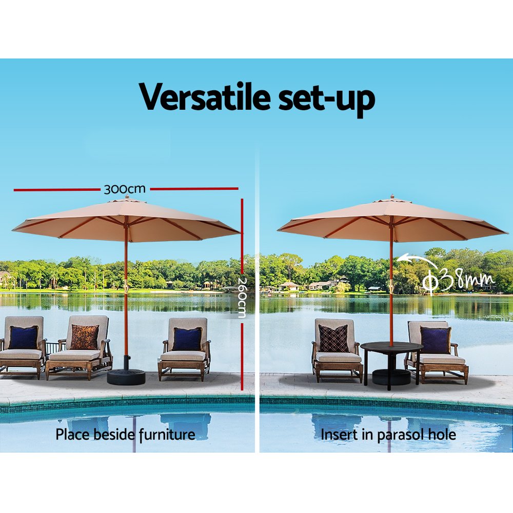 Instahut Outdoor Umbrella Pole Umbrellas 3M with Base Garden Stand Deck Beige freeshipping - Awezingly