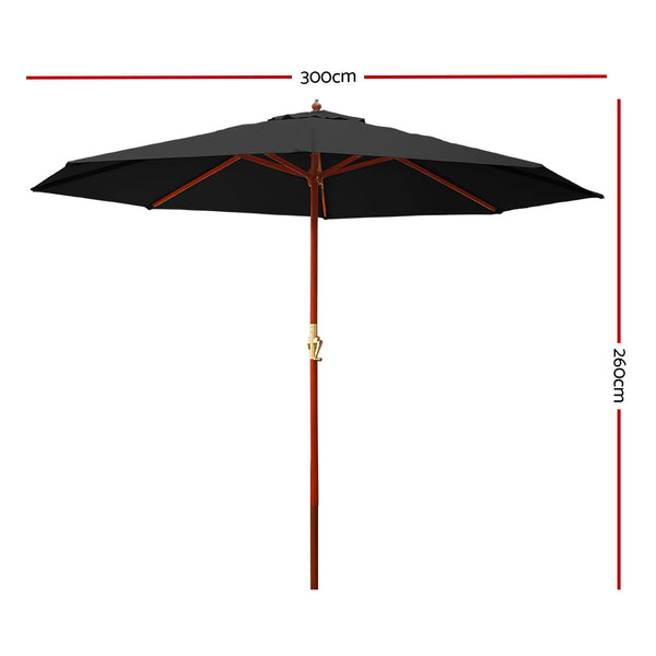 Instahut 3M Outdoor Pole Umbrella Cantilever Stand Garden Umbrellas Patio Black freeshipping - Awezingly