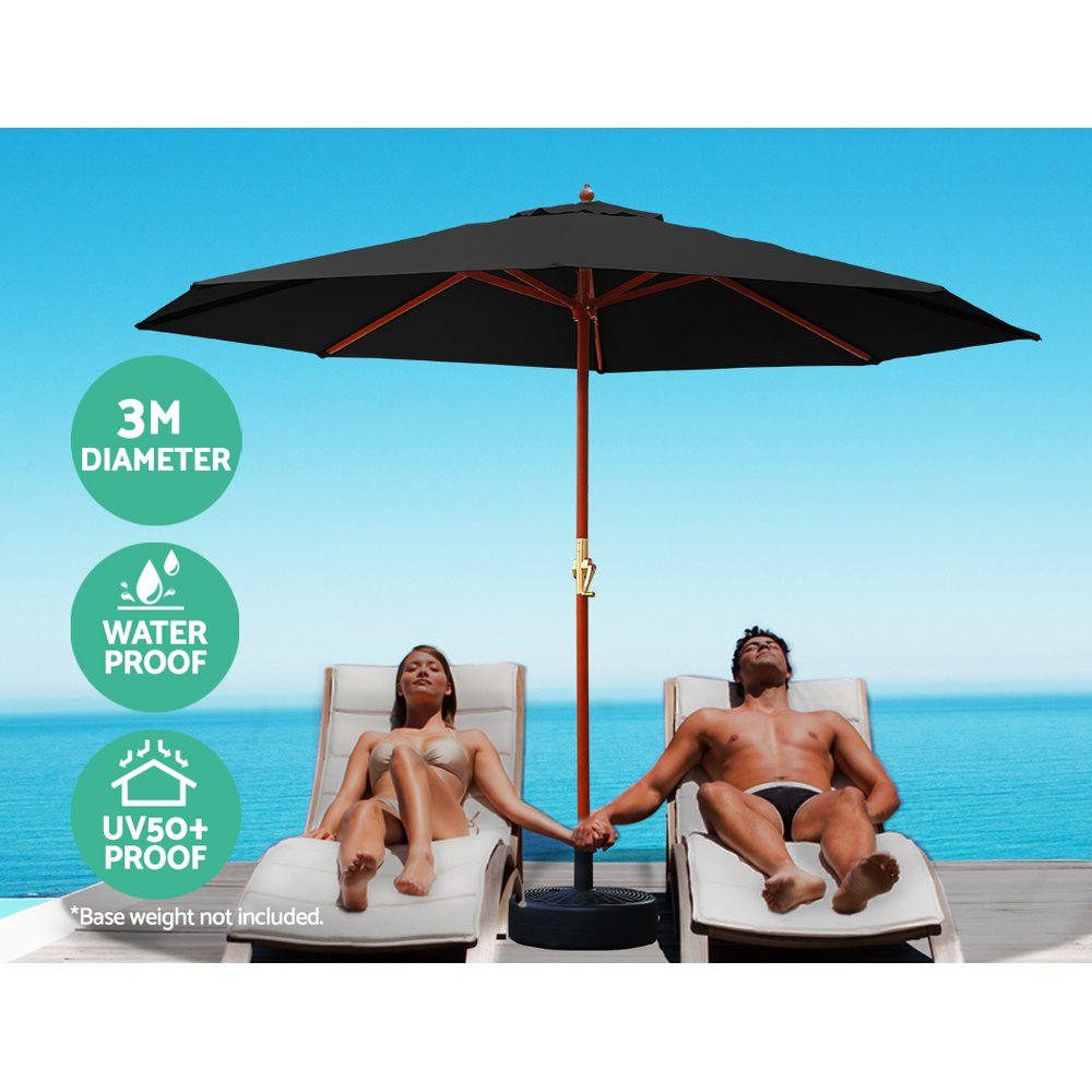 Instahut 3M Outdoor Pole Umbrella Cantilever Stand Garden Umbrellas Patio Black freeshipping - Awezingly