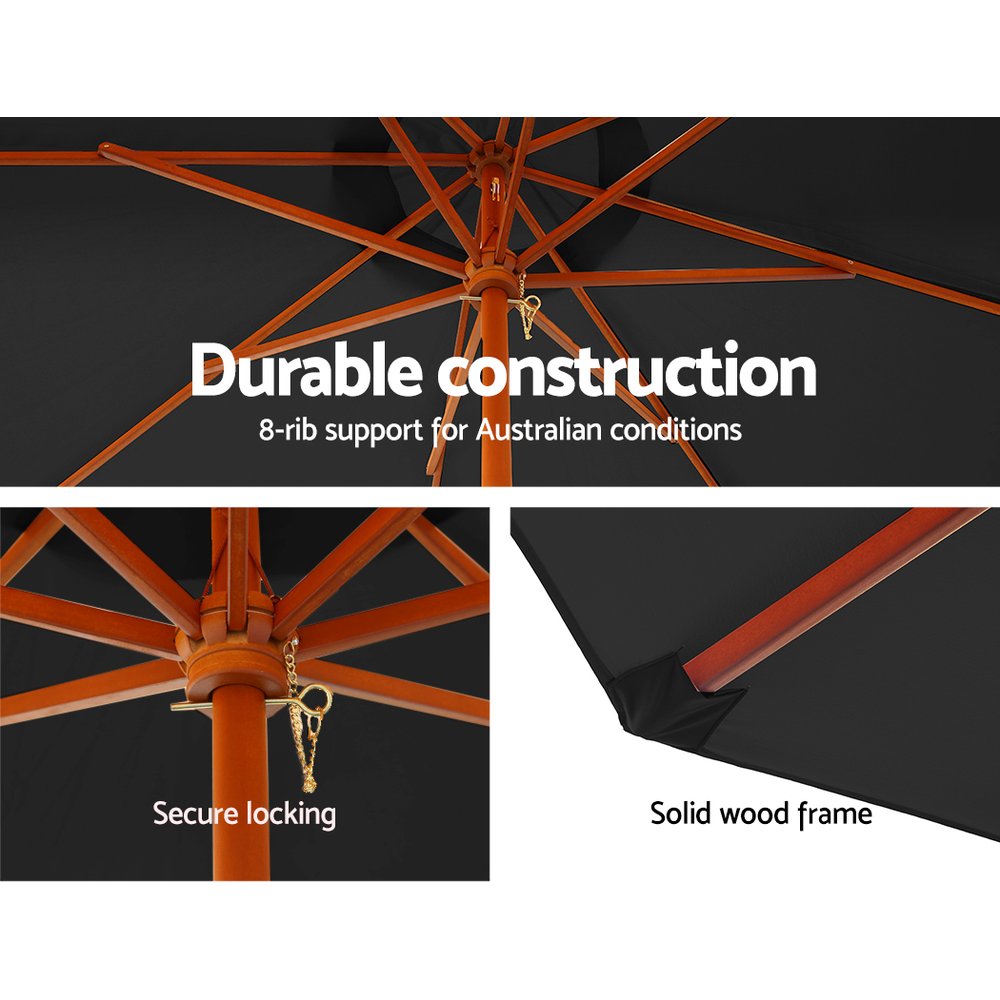 Instahut 3M Outdoor Pole Umbrella Cantilever Stand Garden Umbrellas Patio Black freeshipping - Awezingly