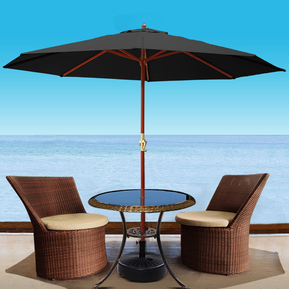 Instahut 3M Outdoor Pole Umbrella Cantilever Stand Garden Umbrellas Patio Black freeshipping - Awezingly
