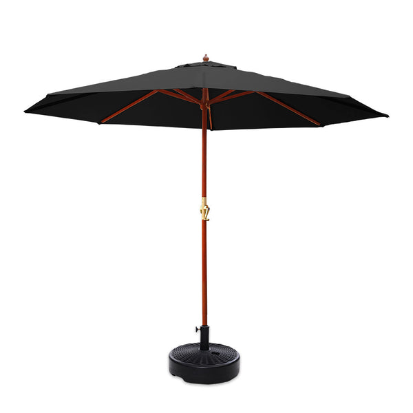 Instahut 3M Umbrella with Base Outdoor Pole Umbrellas Garden Stand Deck Black freeshipping - Awezingly