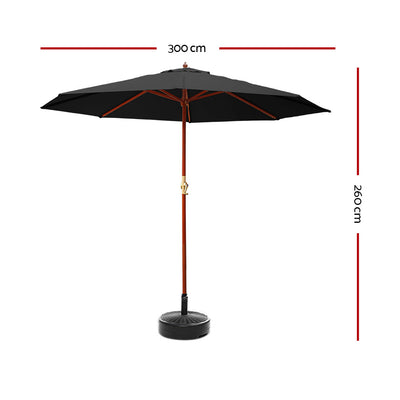 Instahut Outdoor Umbrella 3M with Base Pole Umbrellas Garden Stand Deck Black