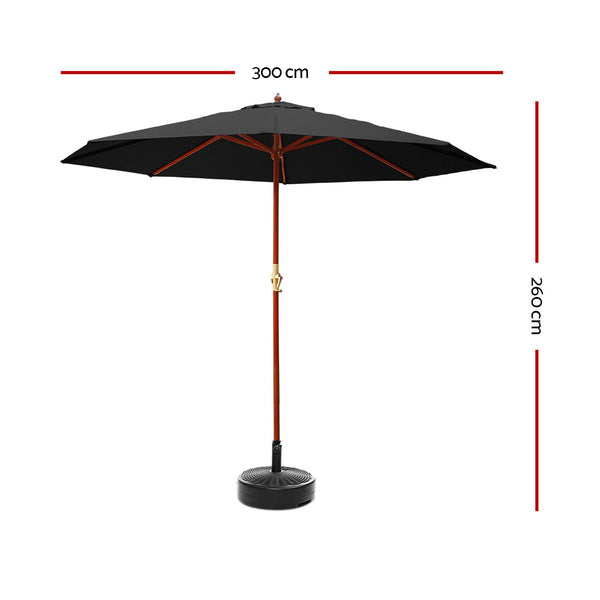 Instahut 3M Umbrella with Base Outdoor Pole Umbrellas Garden Stand Deck Black freeshipping - Awezingly