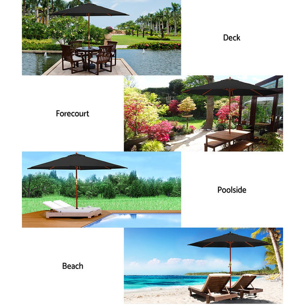 Instahut 3M Umbrella with Base Outdoor Pole Umbrellas Garden Stand Deck Black freeshipping - Awezingly