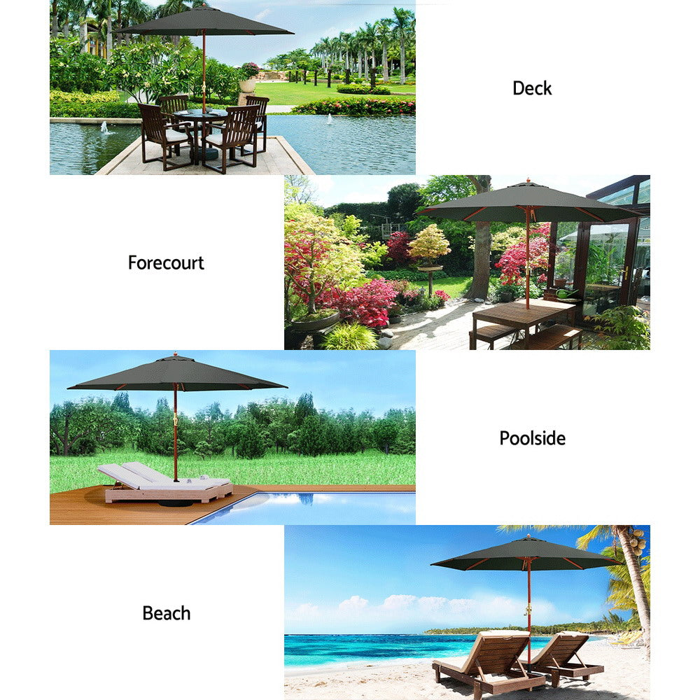 Instahut Umbrella Outdoor Pole Umbrellas Stand Sun Beach Garden Deck Charcoal 3M freeshipping - Awezingly