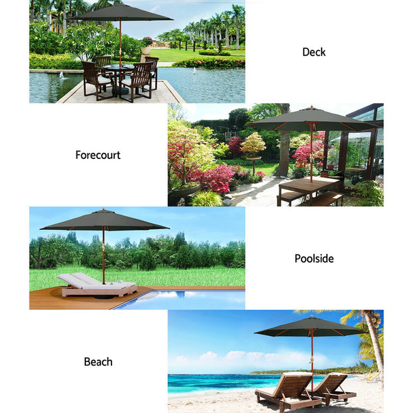 Instahut Umbrella Outdoor Pole Umbrellas Stand Sun Beach Garden Deck Charcoal 3M freeshipping - Awezingly