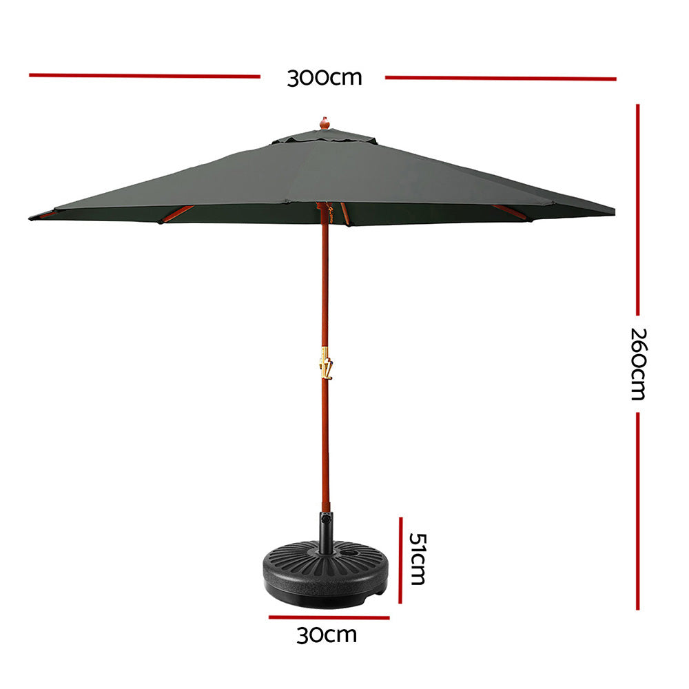 Instahut Outdoor Umbrella Pole Umbrellas 3M W/ Base Garden Stand Deck Charcoal Does not apply