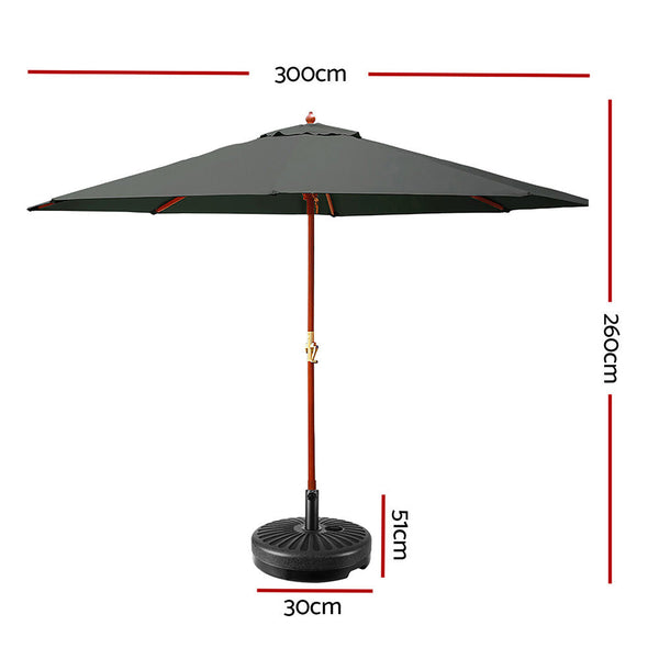 Instahut Outdoor Umbrella Pole Umbrellas 3M W/ Base Garden Stand Deck Charcoal Does not apply