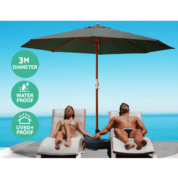 Instahut Outdoor Umbrella Pole Umbrellas 3M W/ Base Garden Stand Deck Charcoal Does not apply