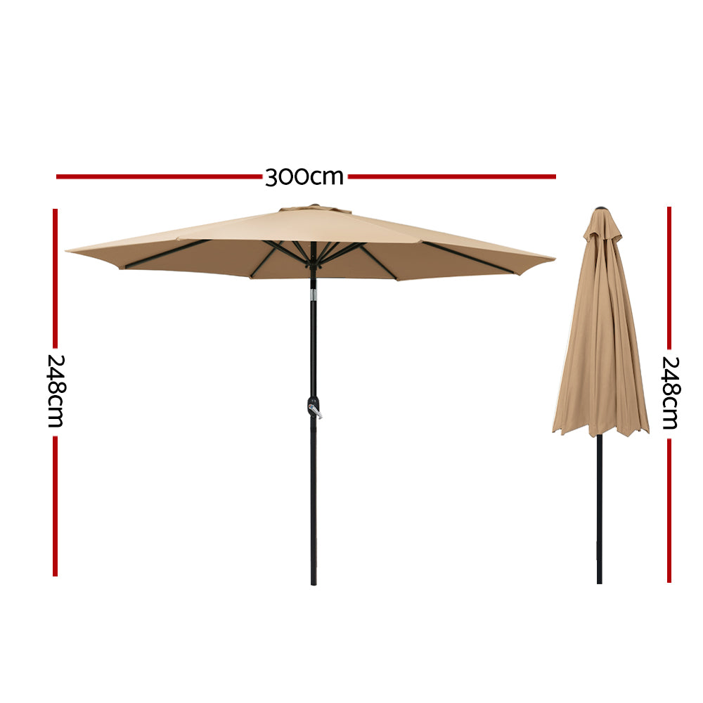 Instahut Outdoor Umbrella 3m Umbrellas Beach Garden Tilt Sun Patio Deck Pole UV Instahut